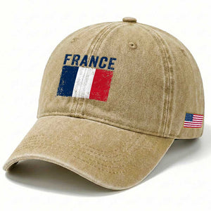 Vintage France Flag Distressed French Pride Patriotic Soccer Fan Graphic Washed Cotton Baseball Cap TS10 Print Your Wear