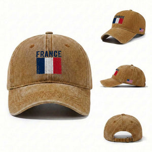Vintage France Flag Distressed French Pride Patriotic Soccer Fan Graphic Washed Cotton Baseball Cap TS10 Washed Cap Universal Fit Yellow Ochre Print Your Wear