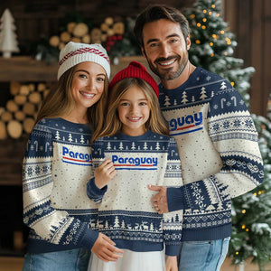Vintage Paraguay Flag Ugly Christmas Sweater Retro Stripe Patriotic Paraguayan Pride Graphic TS10 Beige Navy Print Your Wear