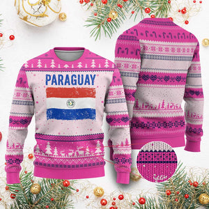 Vintage Paraguay Flag Distressed Paraguayan Pride Patriotic Soccer Fan Graphic Ugly Christmas Sweater TS10 Hot Pink Print Your Wear