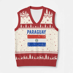 Vintage Paraguay Flag Distressed Paraguayan Pride Patriotic Soccer Fan Graphic V-Neck Knit Sweater Vest TS10 Beige Red Print Your Wear