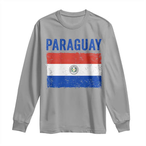 Vintage Paraguay Flag Distressed Paraguayan Pride Patriotic Soccer Fan Graphic Long Sleeve Shirt TS10 Sport Gray Print Your Wear