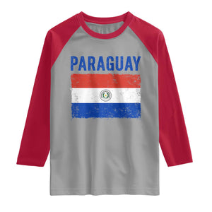 Vintage Paraguay Flag Distressed Paraguayan Pride Patriotic Soccer Fan Graphic Raglan Shirt TS10 Sport Gray Red Print Your Wear