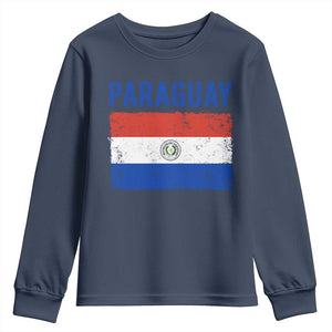 Vintage Paraguay Flag Distressed Paraguayan Pride Patriotic Soccer Fan Graphic Youth Sweatshirt TS10 Navy Print Your Wear