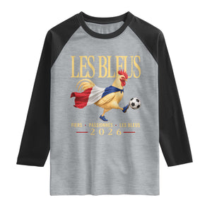 Les Bleus 2026 France Soccer Raglan Shirt Rooster Wearing French Flag Patriotic Football Fan Graphic TS10 Heather Gray Black Print Your Wear