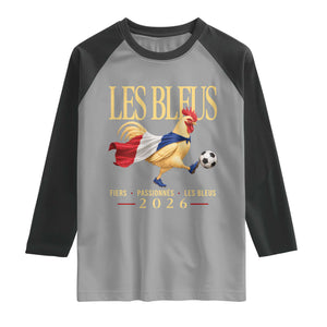 Les Bleus 2026 France Soccer Raglan Shirt Rooster Wearing French Flag Patriotic Football Fan Graphic TS10 Sport Gray Black Print Your Wear