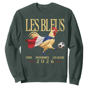 Les Bleus 2026 France Soccer Sweatshirt Rooster Wearing French Flag Patriotic Football Fan Graphic TS10 Dark Forest Green Print Your Wear