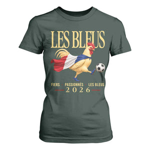 Les Bleus 2026 France Soccer T Shirt For Women Rooster Wearing French Flag Patriotic Football Fan Graphic TS10 Dark Forest Green Print Your Wear