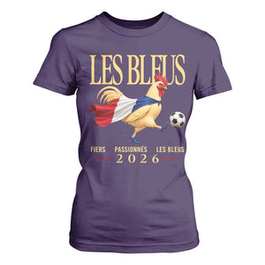 Les Bleus 2026 France Soccer T Shirt For Women Rooster Wearing French Flag Patriotic Football Fan Graphic TS10 Purple Print Your Wear