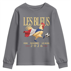 Les Bleus 2026 France Soccer Youth Sweatshirt Rooster Wearing French Flag Patriotic Football Fan Graphic TS10 Charcoal Print Your Wear