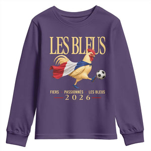 Les Bleus 2026 France Soccer Youth Sweatshirt Rooster Wearing French Flag Patriotic Football Fan Graphic TS10 Purple Print Your Wear