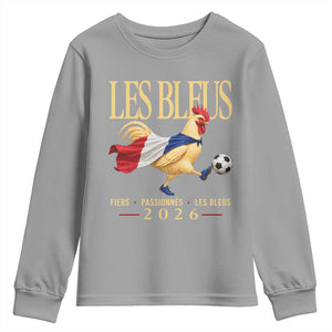Les Bleus 2026 France Soccer Youth Sweatshirt Rooster Wearing French Flag Patriotic Football Fan Graphic TS10 Sport Gray Print Your Wear