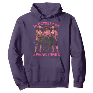 In October We Wear Pink Hoodie Breast Cancer Awareness Month Cowgirl Pink Ribbon TS10 Purple Print Your Wear