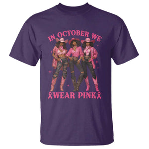 In October We Wear Pink T Shirt Breast Cancer Awareness Month Cowgirl Pink Ribbon TS10 Purple Print Your Wear