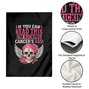 Funny Breast Cancer Survivor Garden Flag Im Kicking Cancers Ass Pink Ribbon Skull TS10 Print Your Wear