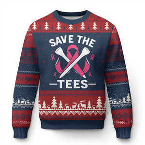 Breast Cancer Awareness Pink Ribbon Golf Ugly Christmas Sweater Funny Save The Tees TS10 Navy Red Print Your Wear