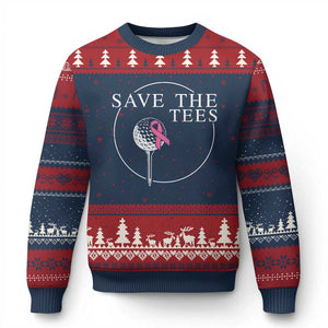 Breast Cancer Awareness Golf Ugly Christmas Sweater Pink Ribbon Save The Tees Fundraiser Team TS10 Navy Red Print Your Wear