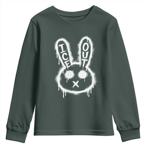 Cool Bunny Ice Out Youth Sweatshirt Graffiti Style Rabbit FDT Anti Immigration Enforcement TS10 Dark Forest Green Print Your Wear