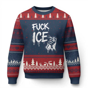 Fck Ice Ugly Christmas Sweater Vintage Graffiti No Human is Illegal TS10 Navy Red Print Your Wear