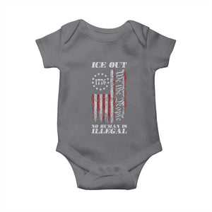 Ice Out No Human Is Illegal Baby Onesie Vintage Old 1776 US Flag TS10 Charcoal Print Your Wear