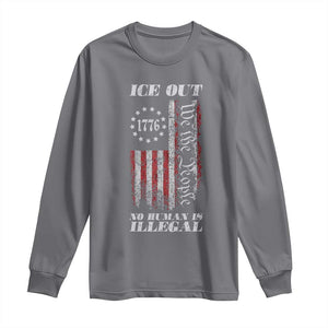 Ice Out No Human Is Illegal Long Sleeve Shirt Vintage Old 1776 US Flag TS10 Charcoal Print Your Wear