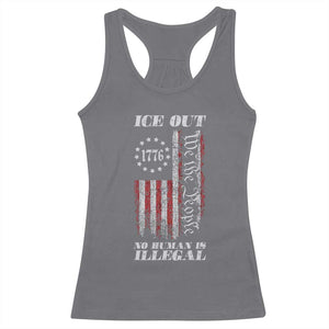 Ice Out No Human Is Illegal Racerback Tank Top Vintage Old 1776 US Flag TS10 Charcoal Print Your Wear