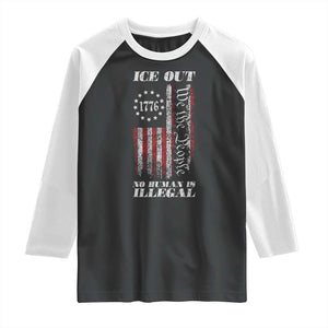 Ice Out No Human Is Illegal Raglan Shirt Vintage Old 1776 US Flag TS10 Black White Print Your Wear