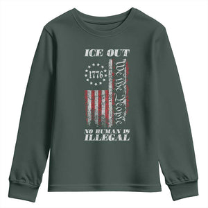 Ice Out No Human Is Illegal Youth Sweatshirt Vintage Old 1776 US Flag TS10 Dark Forest Green Print Your Wear