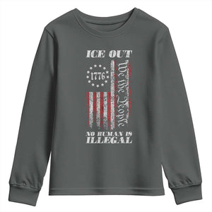 Ice Out No Human Is Illegal Youth Sweatshirt Vintage Old 1776 US Flag TS10 Dark Heather Print Your Wear