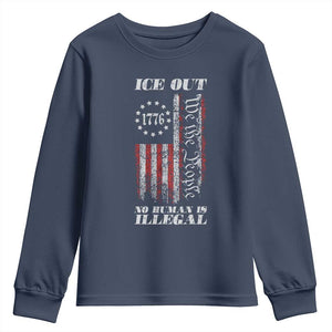 Ice Out No Human Is Illegal Youth Sweatshirt Vintage Old 1776 US Flag TS10 Navy Print Your Wear