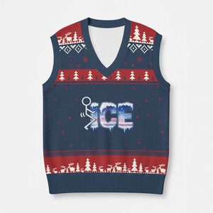 Fck Ice V-Neck Knit Sweater Vest Sarcastic Immigration Protest TS10 Navy Red Print Your Wear
