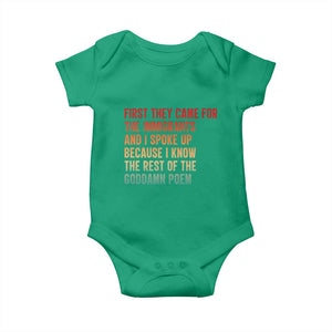 First They Came For The Immigrants Baby Onesie Retro Human Rights Protest TS10 Irish Green Print Your Wear