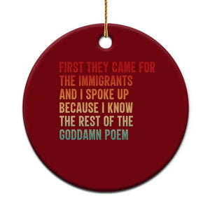 First They Came For The Immigrants Ceramic Ornament Retro Human Rights Protest TS10 1pc Red Print Your Wear