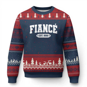 Fiance Est 2026 Ugly Christmas Sweater Future Mr. and Mrs. Boyfriend Engagement Gift TS10 Navy Red Print Your Wear