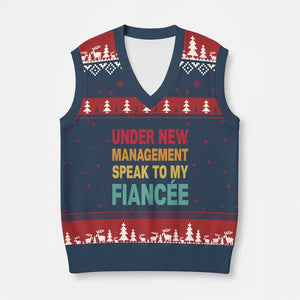 Funny Fiancé V-Neck Knit Sweater Vest Under New Management Speak to My Fiancee TS10 Navy Red Print Your Wear