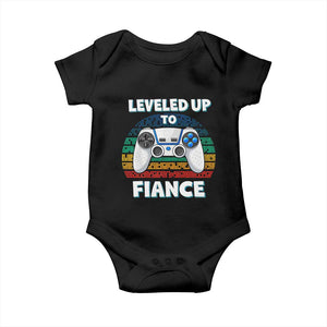 Leveled Up To Fiance Baby Onesie Retro Newly Engaged Gifts For Him TS10 Black Print Your Wear