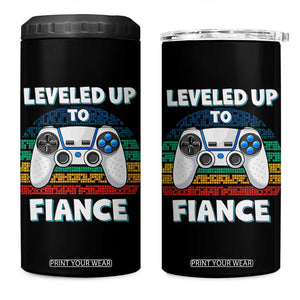 Leveled Up To Fiance 4 in 1 Can Cooler Tumbler Retro Newly Engaged Gifts For Him TS10 One Size: 16 oz Black Print Your Wear
