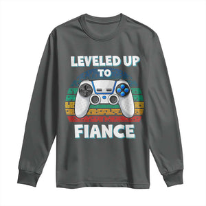 Leveled Up To Fiance Long Sleeve Shirt Retro Newly Engaged Gifts For Him TS10 Dark Heather Print Your Wear