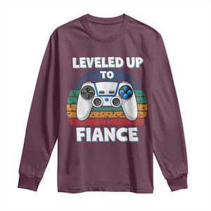 Leveled Up To Fiance Long Sleeve Shirt Retro Newly Engaged Gifts For Him TS10 Maroon Print Your Wear