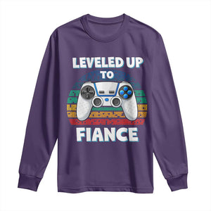 Leveled Up To Fiance Long Sleeve Shirt Retro Newly Engaged Gifts For Him TS10 Purple Print Your Wear