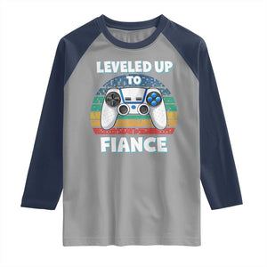 Leveled Up To Fiance Raglan Shirt Retro Newly Engaged Gifts For Him TS10 Sport Gray Navy Print Your Wear