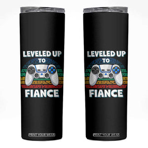 Leveled Up To Fiance Skinny Tumbler Retro Newly Engaged Gifts For Him TS10 Black Print Your Wear
