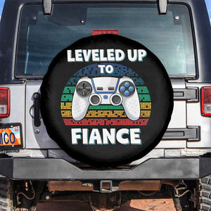 Leveled Up To Fiance Spare Tire Cover Retro Newly Engaged Gifts For Him TS10 No hole Black Print Your Wear