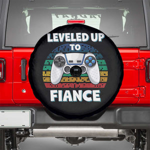 Leveled Up To Fiance Spare Tire Cover Retro Newly Engaged Gifts For Him TS10 Black Print Your Wear