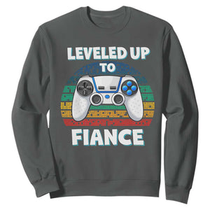 Leveled Up To Fiance Sweatshirt Retro Newly Engaged Gifts For Him TS10 Dark Heather Print Your Wear