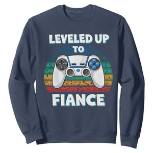 Leveled Up To Fiance Sweatshirt Retro Newly Engaged Gifts For Him TS10 Navy Print Your Wear