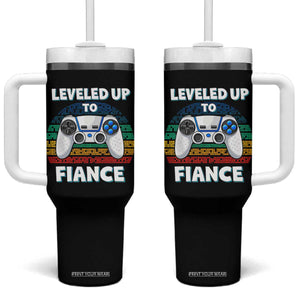 Leveled Up To Fiance Tumbler With Handle Retro Newly Engaged Gifts For Him TS10 One Size: 40 oz Black Print Your Wear