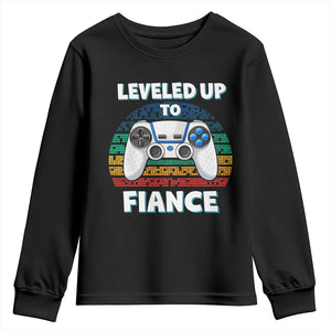 Leveled Up To Fiance Youth Sweatshirt Retro Newly Engaged Gifts For Him TS10 Black Print Your Wear