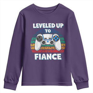 Leveled Up To Fiance Youth Sweatshirt Retro Newly Engaged Gifts For Him TS10 Purple Print Your Wear