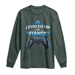 Leveled Up To Fiance Long Sleeve Shirt Newly Engaged Gifts For Him Gamer TS10 Dark Forest Green Print Your Wear
